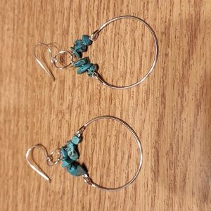 Silver Hoop Earrings with Turquoise Stones